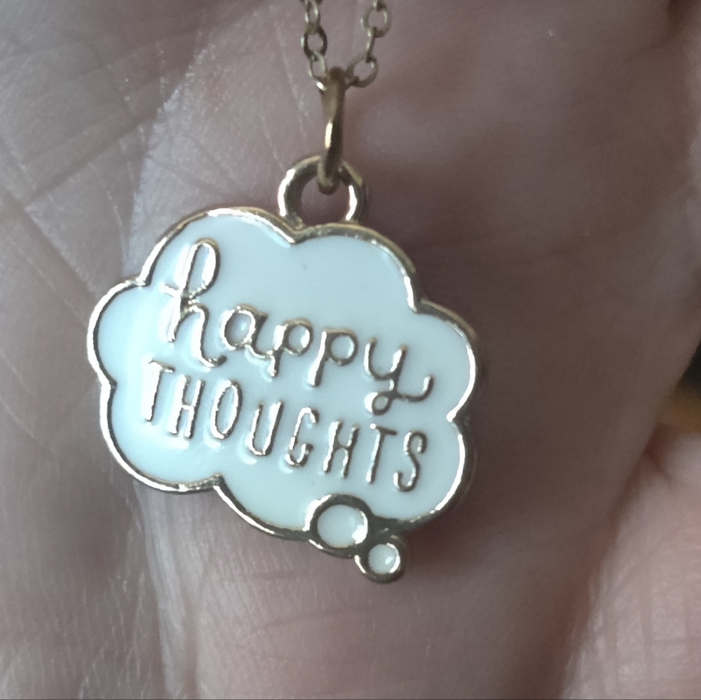 ⭐3 For $21⭐Gold and White 'Happy Thoughts' Pendant Necklace - Picture 3 of 5